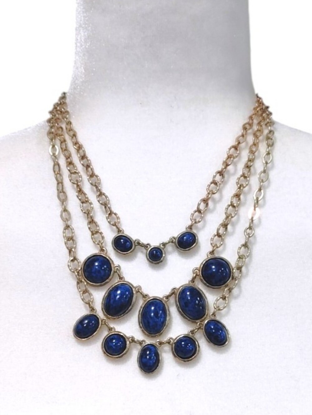 Chico's Tiered Beaded Royal Blue Pendant Statement Necklace Fashion Jewelry